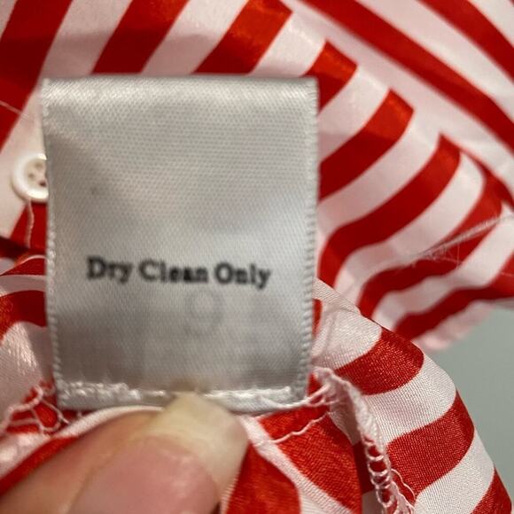 Toska Red White Striped Chiffon Button Down Blouse Sz L - Picture 7 of 11